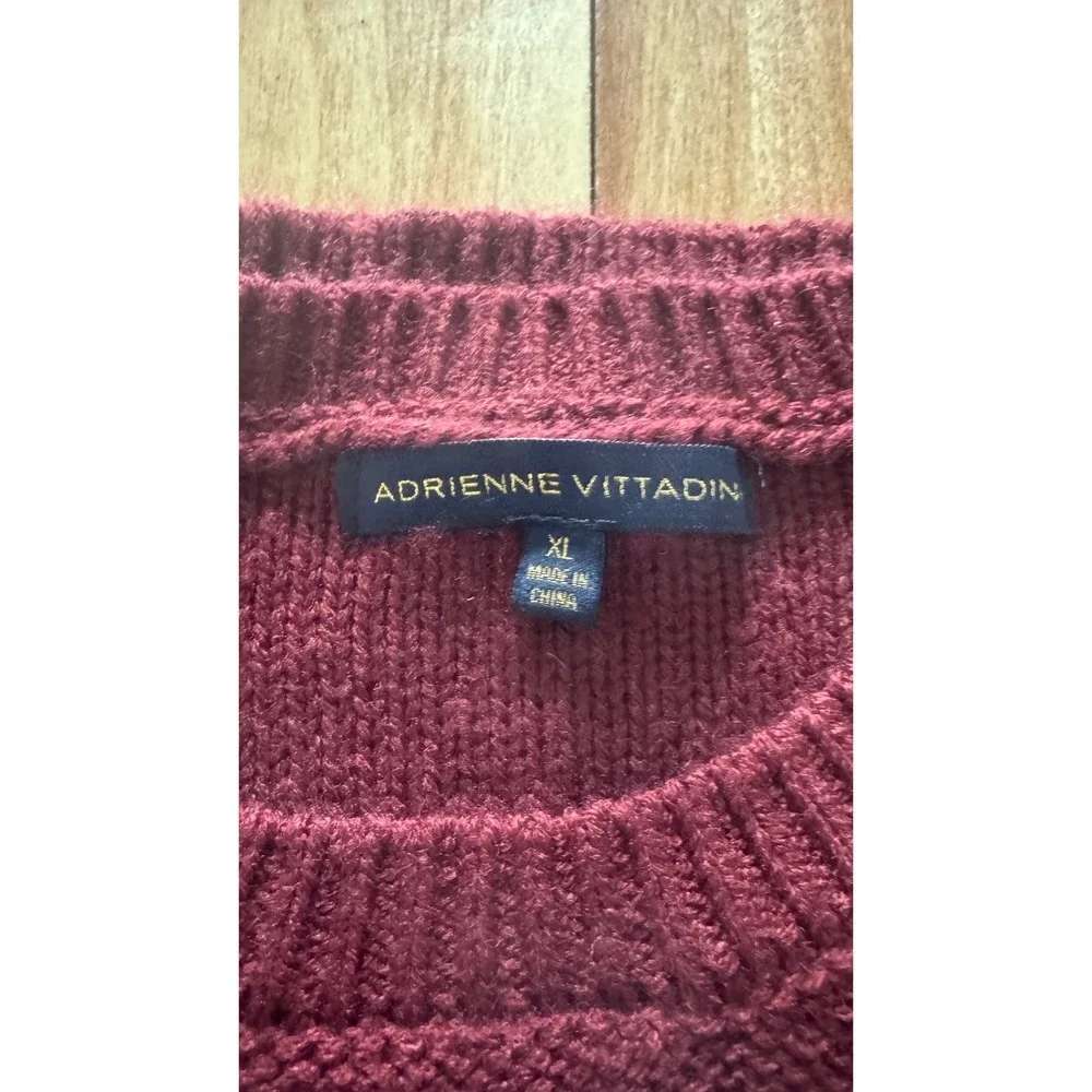 Adrienne Vittadin Burgundy Chevron‎ Bobble Knit Puff Sleeve Sweater Dress XL - Picture 2 of 4
